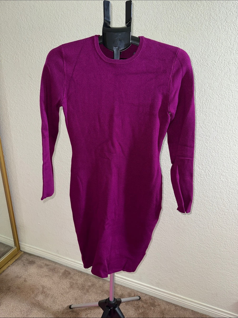 Express Long-Sleeve Crewneck Dress - Deep Magenta